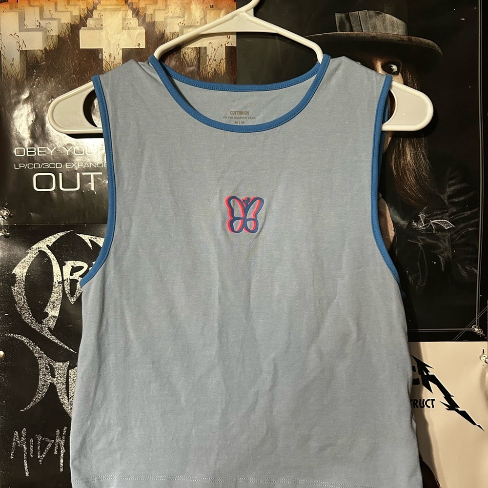 Blue FittedTank Top With Butterfly Graphic Cotton On Women’s Size M